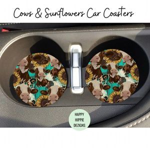 Cows & Sunflowers Car Coaster 2 Pack